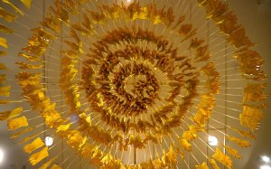 Jessica Deane Rosner's Ulysses Glove Project suspended from ceiling of Rosenbach Gallery